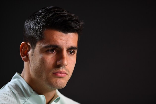 Spain's forward Alvaro Morata attends a press conference at the Wanda Metropolitano Stadium in Madrid on November 17, 2019, on the eve of the UEFA Euro 2020 Group F qualification football match between Spain and Romania. (Photo by GABRIEL BOUYS / AFP) (Photo by GABRIEL BOUYS/AFP via Getty Images)