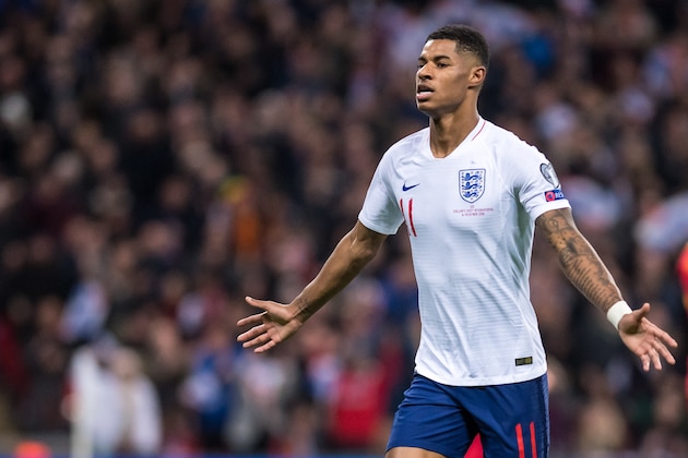 LONDON, ENGLAND - NOVEMBER 14: Marcus Rashford of England celebrates after scoring his first and his team's fourth goal during the UEFA Euro 2020 qualifier between England and Montenegro at Wembley Stadium on November 14, 2019 in London, England. (Photo by Sebastian Frej/MB Media/Getty Images) LONDON, ENGLAND - NOVEMBER 14: Marcus Rashford of England celebrates after scoring his first and his team's fourth goal during the UEFA Euro 2020 qualifier between England and Montenegro at Wembley Stadium on November 14, 2019 in London, England. (Photo by Sebastian Frej/MB Media/Getty Images)