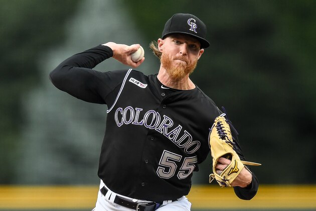 DENVER, CO - AUGUST 16:  Jon Gray #55 of the Colorado Rockies pitches against the Miami Marlins in the first inning of a game at Coors Field on August 16, 2019 in Denver, Colorado. (Photo by Dustin Bradford/Getty Images)
