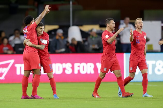 WASHINGTON, D.C. - OCTOBER 11: Weston McKennie #8 of the United States scores a goal during their Nations League game versus Cuba at Audi Field, on October 11, 2019 in Washington D.C. (Photo by John Dorton/ISI Photos/Getty Images).