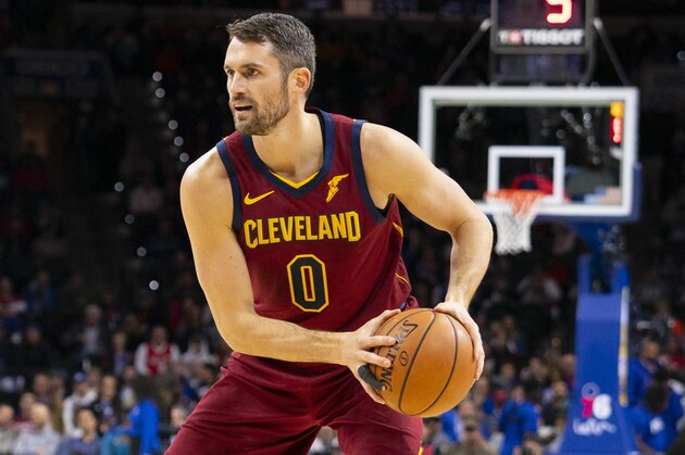 PHILADELPHIA, PA - NOVEMBER 12: Kevin Love #0 of the Cleveland Cavaliers controls the ball against the Philadelphia 76ers at the Wells Fargo Center on November 12, 2019 in Philadelphia, Pennsylvania. The 76ers defeated the Cavaliers 98-97. NOTE TO USER: User expressly acknowledges and agrees that, by downloading and/or using this photograph, user is consenting to the terms and conditions of the Getty Images License Agreement. (Photo by Mitchell Leff/Getty Images)