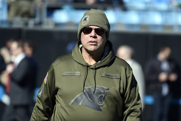 Carolina Panthers owner David Tepper is seen prior to an NFL football game against the Atlanta Falcons in Charlotte, N.C., Sunday, Nov. 17, 2019. (AP Photo/Mike McCarn)