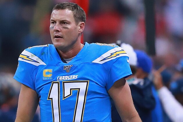 MEXICO CITY, MEXICO - NOVEMBER 18: Quarterback Philip Rivers #17 of the Los Angeles Chargers looks on from the sidelines during the game against the Kansas City Chiefs at Estadio Azteca on November 18, 2019 in Mexico City, Mexico. (Photo by Manuel Velasquez/Getty Images)