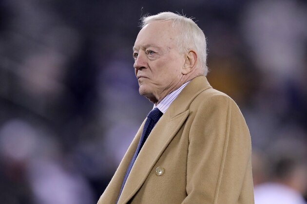 EAST RUTHERFORD, NEW JERSEY - NOVEMBER 04:  Dallas Cowboys Owner, President and General Manager Jerry Jones walks on the field before the game against the New York Giants at MetLife Stadium on November 04, 2019 in East Rutherford, New Jersey. (Photo by Elsa/Getty Images)