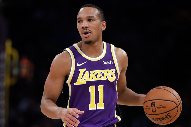Los Angeles Lakers' Avery Bradley (11) during an NBA basketball game against the Miami Heat Friday, Nov. 8, 2019, in Los Angeles. (AP Photo/Marcio Jose Sanchez)