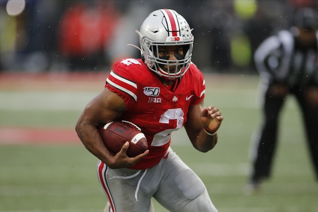 Ohio State running back J.K. Dobbins plays against Wisconsin during an NCAA college football game Saturday, Oct. 26, 2019, in Columbus, Ohio. (AP Photo/Jay LaPrete)