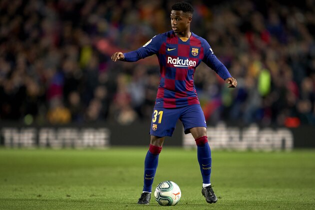 BARCELONA, SPAIN - NOVEMBER 09: Ansu Fati of FC Barcelona in action during the Liga match between FC Barcelona  and RC Celta de Vigo at Camp Nou on November 09, 2019 in Barcelona, Spain. (Photo by Quality Sport Images/Getty Images)