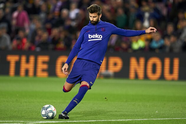 BARCELONA, SPAIN - NOVEMBER 09: Gerard Pique of FC Barcelona during the prematch warm up prior to the Liga match between FC Barcelona  and RC Celta de Vigo at Camp Nou on November 09, 2019 in Barcelona, Spain. (Photo by Quality Sport Images/Getty Images)