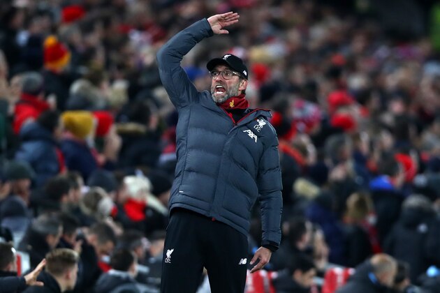 LIVERPOOL, ENGLAND - NOVEMBER 10: Liverpool Manager Jurgen Klopp gestures during the Premier League match between Liverpool FC and Manchester City at Anfield on November 10, 2019 in Liverpool, United Kingdom. (Photo by Chloe Knott - Danehouse/Getty Images)