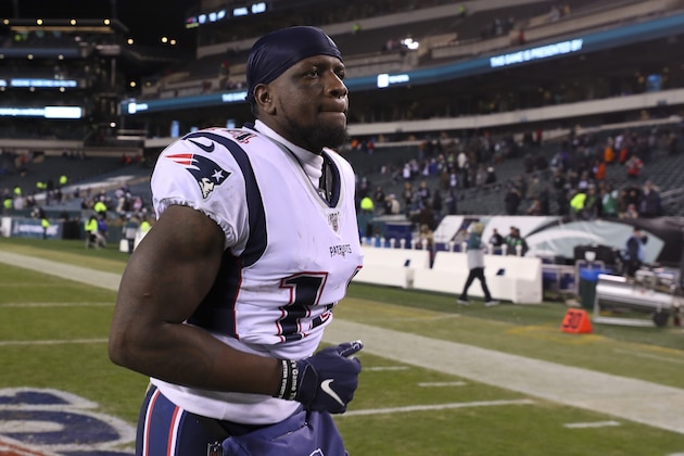 PHILADELPHIA, PA - NOVEMBER 17: Mohamed Sanu #14 of the New England Patriots walks off the field after the game against the Philadelphia Eagles at Lincoln Financial Field on November 17, 2019 in Philadelphia, Pennsylvania. (Photo by Mitchell Leff/Getty Images)