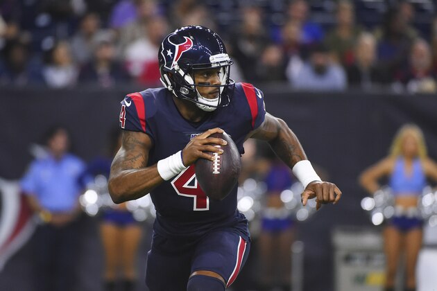 Houston Texans quarterback Deshaun Watson (4) during the first half of an NFL football game against the Indianapolis Colts Thursday, Nov. 21, 2019, in Houston. (AP Photo/Eric Christian Smith)