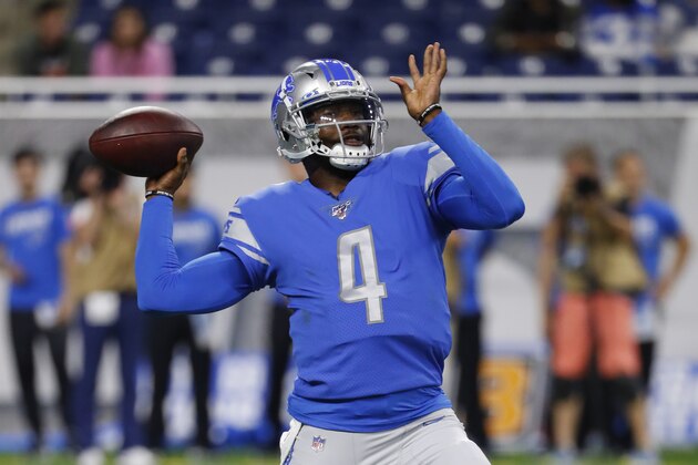 Detroit Lions quarterback Josh Johnson throws against the Buffalo Bills in the second half of an NFL preseason football game in Detroit, Friday, Aug. 23, 2019. (AP Photo/Rick Osentoski)