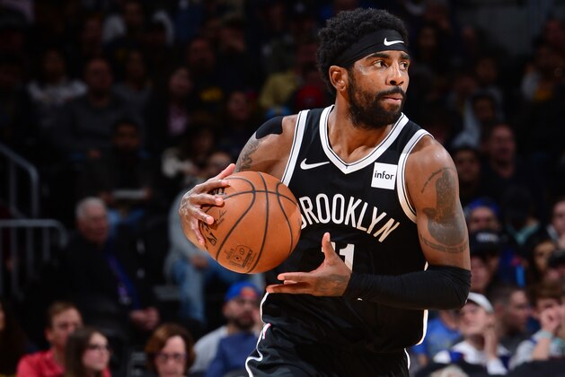 DENVER, CO - NOVEMBER 14: Kyrie Irving #11 of the Brooklyn Nets handles the ball against the Denver Nuggets on November 14, 2019 at the Pepsi Center in Denver, Colorado. NOTE TO USER: User expressly acknowledges and agrees that, by downloading and/or using this Photograph, user is consenting to the terms and conditions of the Getty Images License Agreement. Mandatory Copyright Notice: Copyright 2019 NBAE (Photo by Bart Young/NBAE via Getty Images)