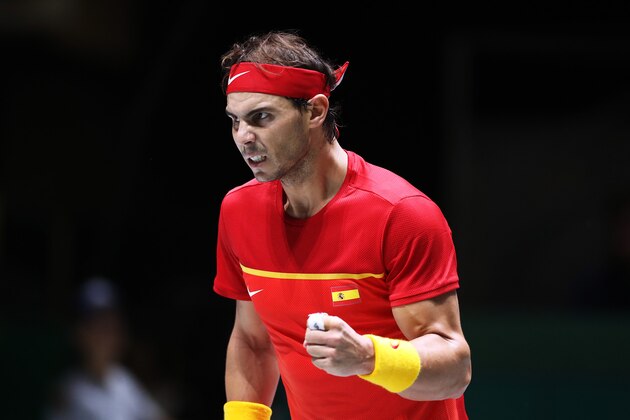 MADRID, SPAIN - NOVEMBER 22: Rafa Nadal of Spain reacts during his quarter final match against Diego Schwartzman of Argentina on Day Five of the 2019 Davis Cup at La Caja Magica on November 22, 2019 in Madrid, Spain. (Photo by Alex Pantling/Getty Images) MADRID, SPAIN - NOVEMBER 22: Rafa Nadal of Spain reacts during his quarter final match against Diego Schwartzman of Argentina on Day Five of the 2019 Davis Cup at La Caja Magica on November 22, 2019 in Madrid, Spain. (Photo by Alex Pantling/Getty Images)
