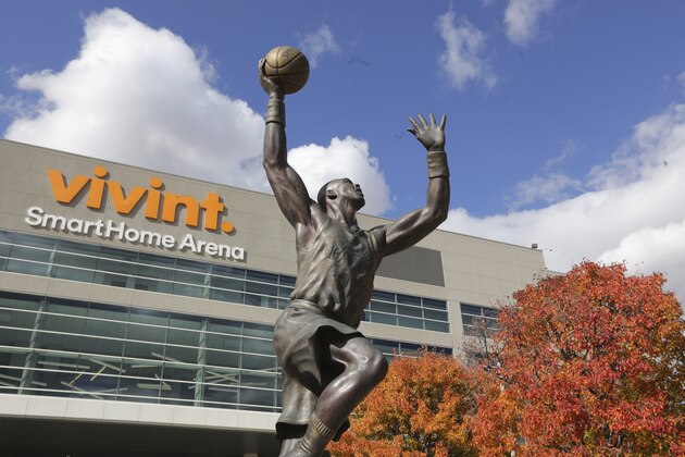 The Vivint Smart Home Arena is shown Wednesday, Oct. 23, 2019, in Salt Lake City. The NBA announced that Salt Lake City has been selected to host NBA All-Star 2023. The 72nd NBA All-Star Game will take place at Vivint Smart Home Arena, home of the Utah Jazz, on Sunday, Feb. 19, 2023. This will mark the 30th anniversary of the 1993 NBA All-Star Game played in Salt Lake City. (AP Photo/Rick Bowmer)