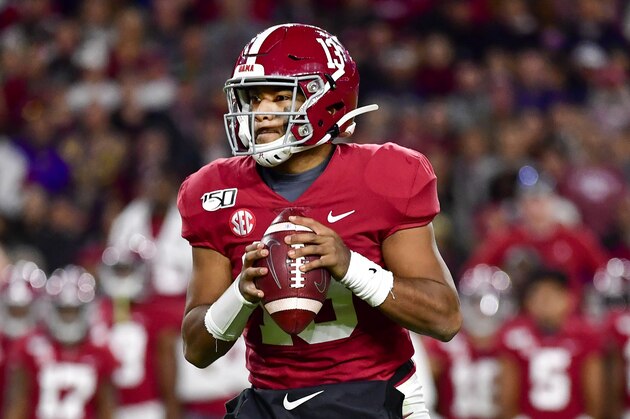 Alabama quarterback Tua Tagovailoa in an NCAA football game Saturday, Nov. 9, 2019, in Tuscaloosa, Ala. (AP Photo/Vasha Hunt)