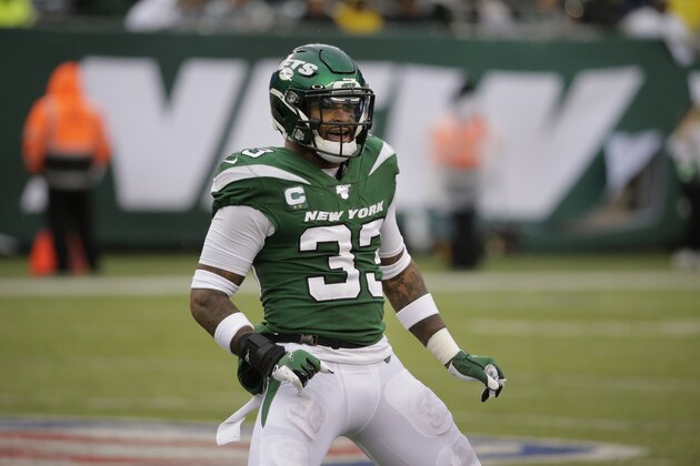 New York Jets' Jamal Adams (33) during the second half of an NFL football game against the Oakland Raiders Sunday, Nov. 24, 2019, in East Rutherford, N.J. (AP Photo/Seth Wenig)