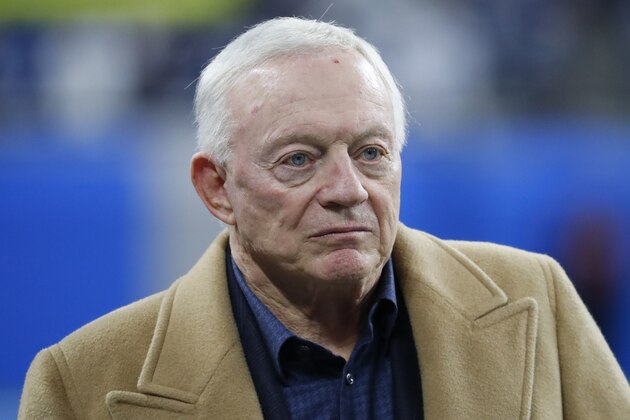 Dallas Cowboys team owner Jerry Jones is seen during pregame of an NFL football game against the Detroit Lions, Sunday, Nov. 17, 2019, in Detroit. (AP Photo/Paul Sancya)