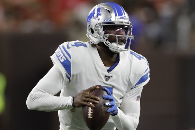 Detroit Lions quarterback Josh Johnson (4) plays against the Cleveland Browns during the second half of an NFL preseason football game, Thursday, Aug. 29, 2019, in Cleveland. (AP Photo/Ron Schwane)