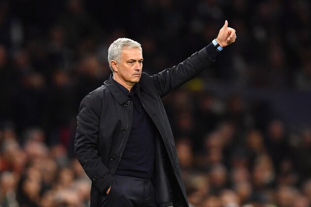 LONDON, ENGLAND - NOVEMBER 26: Jose Mourinho, Manager of Tottenham Hotspur acknowledges the fans during the UEFA Champions League group B match between Tottenham Hotspur and Olympiacos FC at Tottenham Hotspur Stadium on November 26, 2019 in London, United Kingdom. (Photo by Justin Setterfield/Getty Images)