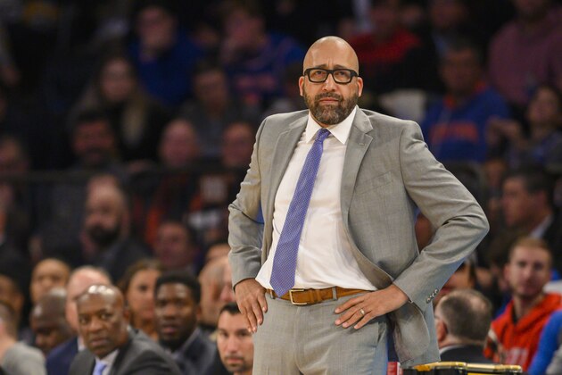 New York Knicks head coach David Fizdale looks on in the first half of an NBA basketball game against the Brooklyn Nets, Sunday, Nov. 24, 2019, at Madison Square Garden in New York. (AP Photo/Corey Sipkin).