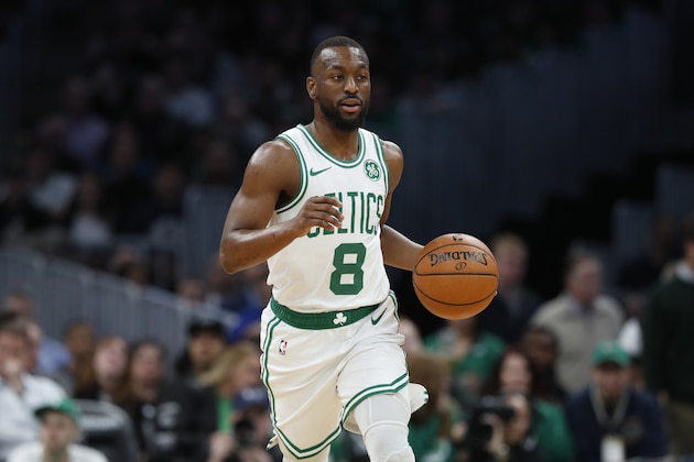 Boston Celtics' Kemba Walker during the first quarter of an NBA basketball game against the Washington Wizards Wednesday, Nov. 13, 2019, in Boston. (AP Photo/Winslow Townson)