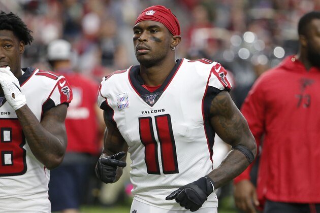 Atlanta Falcons wide receiver Julio Jones (11) during an NFL football game against the Arizona Cardinals, Sunday, Oct. 13, 2019, in Glendale, Ariz. (AP Photo/Rick Scuteri)