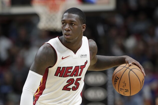 Miami Heat guard Kendrick Nunn (25) brings the ball down the court during the second half of an NBA basketball game against the Charlotte Hornets, Monday, Nov. 25, 2019, in Miami. The Heat won 117-100. (AP Photo/Lynne Sladky) Miami Heat guard Kendrick Nunn (25) brings the ball down the court during the second half of an NBA basketball game against the Charlotte Hornets, Monday, Nov. 25, 2019, in Miami. The Heat won 117-100. (AP Photo/Lynne Sladky)
