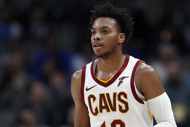 Cleveland Cavaliers guard Darius Garland (10) handles the ball during an NBA basketball game against the Dallas Mavericks in Dallas, Friday, Nov. 22, 2019. (AP Photo/Tony Gutierrez)