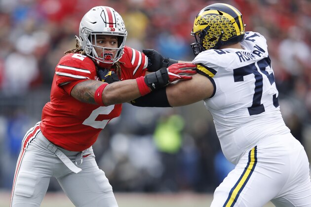 COLUMBUS, OH - NOVEMBER 24: Chase Young #2 of the Ohio State Buckeyes in action during the game against the Michigan Wolverines at Ohio Stadium on November 24, 2018 in Columbus, Ohio. Ohio State won 62-39. (Photo by Joe Robbins/Getty Images)