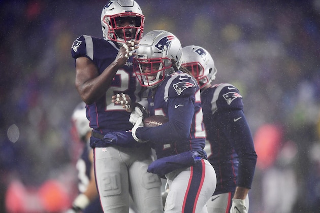 FOXBOROUGH, MASSACHUSETTS - NOVEMBER 24: Stephon Gilmore #24 of the New England Patriots celebrates intercepting a pass during the second quarter against the Dallas Cowboys in the game at Gillette Stadium on November 24, 2019 in Foxborough, Massachusetts. (Photo by Billie Weiss/Getty Images)