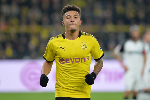 DORTMUND, GERMANY - NOVEMBER 22: Jadon Sancho of Borussia Dortmund looks on during the Bundesliga match between Borussia Dortmund and SC Paderborn 07 at Signal Iduna Park on November 22, 2019 in Dortmund, Germany. (Photo by TF-Images/Getty Images)