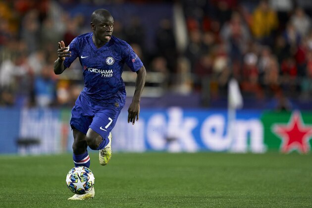 VALENCIA, SPAIN - NOVEMBER 27: Kante of Chelsea FC in action during the UEFA Champions League group H match between Valencia CF and Chelsea FC at Estadio Mestalla on November 27, 2019 in Valencia, Spain. (Photo by Quality Sport Images/Getty Images)