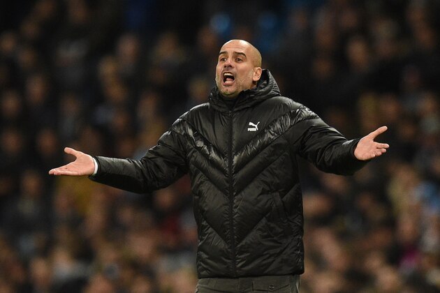 Manchester City's Spanish manager Pep Guardiola reacts during the UEFA Champions League football Group C match between Manchester City and Shakhtar Donetsk at the Etihad Stadium in Manchester, north west England on November 26, 2019. (Photo by Oli SCARFF / AFP) (Photo by OLI SCARFF/AFP via Getty Images)