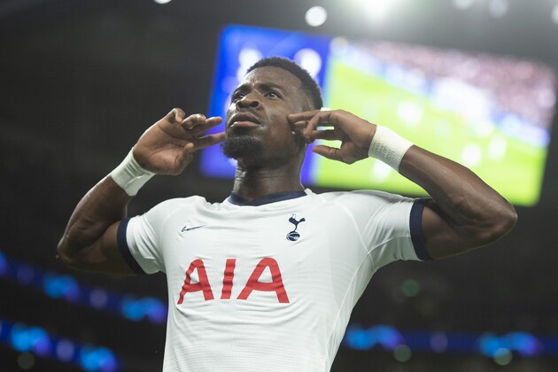 LONDON, ENGLAND - NOVEMBER 26: Serge Aurier of Tottenham Hotspur celebrates scoring the third Tottenham goal during the UEFA Champions League group B match between Tottenham Hotspur and Olympiacos FC at Tottenham Hotspur Stadium on November 26, 2019 in London, United Kingdom. (Photo by Visionhaus)