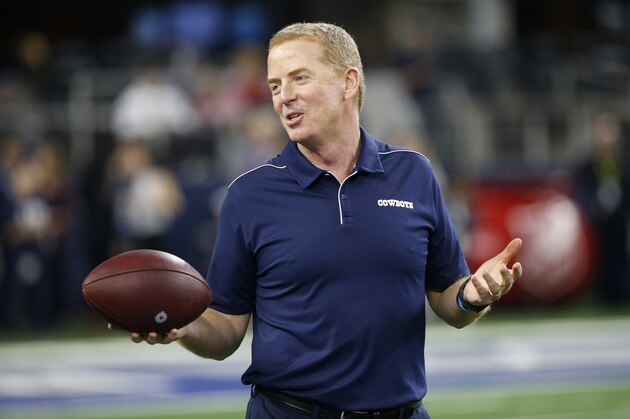 Dallas Cowboys head coach Jason Garrett carries a football during warmups before an NFL football game against the Buffalo Bills in Arlington, Texas, Thursday, Nov. 28, 2019. (AP Photo/Ron Jenkins)