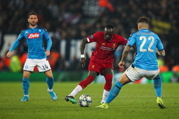 LIVERPOOL, ENGLAND - NOVEMBER 27: Sadio Mane of Liverpool during the UEFA Champions League group E match between Liverpool FC and SSC Napoli at Anfield on November 27, 2019 in Liverpool, United Kingdom. (Photo by Robbie Jay Barratt - AMA/Getty Images)