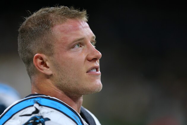 NEW ORLEANS, LOUISIANA - NOVEMBER 24: Christian McCaffrey #22 of the Carolina Panthers reacts during a game against the New Orleans Saints at the Mercedes Benz Superdome on November 24, 2019 in New Orleans, Louisiana. (Photo by Jonathan Bachman/Getty Images)