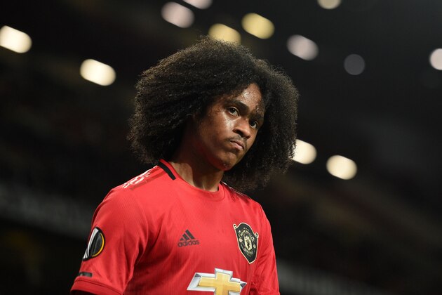 Manchester United's Dutch midfielder Tahith Chong leaves the field during the UEFA Europa League Group L football match between Manchester United and Astana at Old Trafford in Manchester, north west England, on September 19, 2019. (Photo by Oli SCARFF / AFP)        (Photo credit should read OLI SCARFF/AFP via Getty Images)