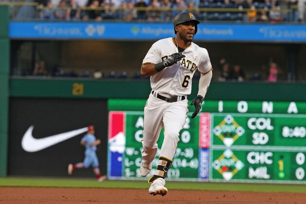 PITTSBURGH, PA - SEPTEMBER 07:  Starling Marte #6 of the Pittsburgh Pirates in action against the St Louis Cardinals at PNC Park on September 7, 2019 in Pittsburgh, Pennsylvania.  (Photo by Justin K. Aller/Getty Images)