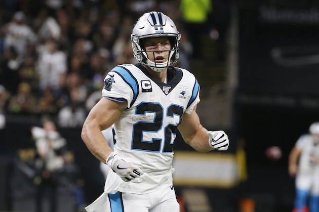 Carolina Panthers running back Christian McCaffrey (22) runs, during the first half at an NFL football game against the New Orleans Saints, Sunday, Nov. 24, 2019, in New Orleans. (AP Photo/Butch Dill)