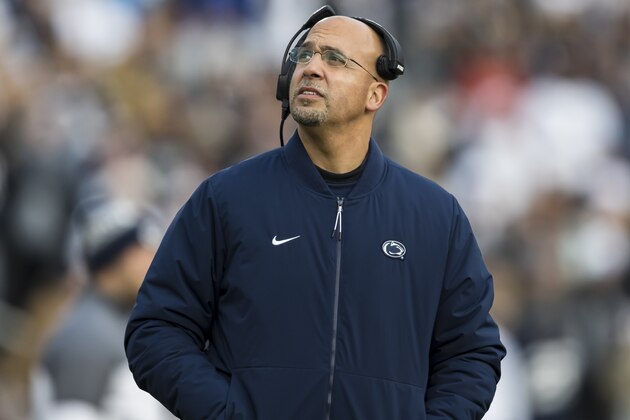STATE COLLEGE, PA - NOVEMBER 30: Head coach James Franklin of the Penn State Nittany Lions looks on in the first half of the game against the Rutgers Scarlet Knights at Beaver Stadium on November 30, 2019 in State College, Pennsylvania. (Photo by Scott Taetsch/Getty Images)