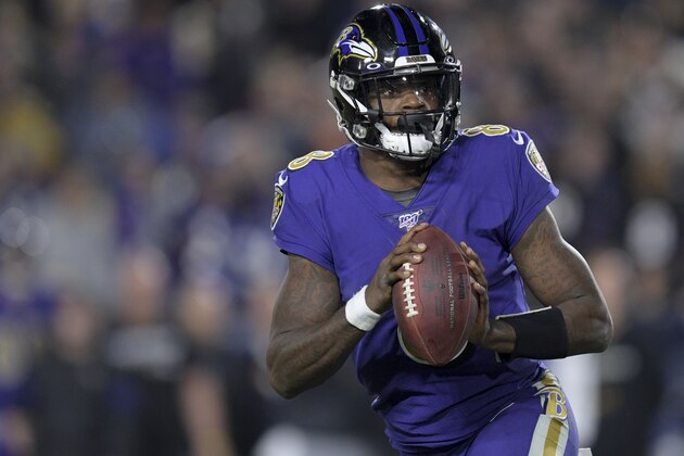 Baltimore Ravens quarterback Lamar Jackson in an NFL football game against the Los Angeles Rams Monday, Nov. 25, 2019, in Los Angeles. (AP Photo/Kyusung Gong)