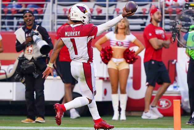 SANTA CLARA, CALIFORNIA - NOVEMBER 17: Quarterback Kyler Murray #1 of the Arizona Cardinals is celebrates after scoring on a 22 rushing touchdown against the San Francisco 49ers during the second half of the NFL game at Levi's Stadium on November 17, 2019 in Santa Clara, California. (Photo by Thearon W. Henderson/Getty Images)