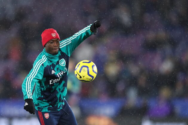 LEICESTER, ENGLAND - NOVEMBER 09: Nicolas Pepe of Arsenal during the Premier League match between Leicester City and Arsenal FC at The King Power Stadium on November 9, 2019 in Leicester, United Kingdom. (Photo by James Williamson - AMA/Getty Images)
