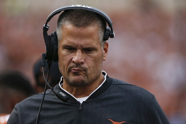 AUSTIN, TX - SEPTEMBER 22:  Defensive coordinator Todd Orlando reacts on the sideline in the second half against the TCU Horned Frogs at Darrell K Royal-Texas Memorial Stadium on September 22, 2018 in Austin, Texas.  (Photo by Tim Warner/Getty Images)