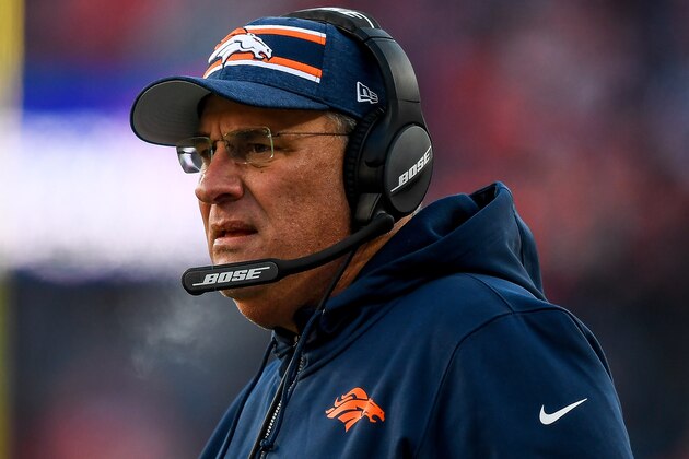DENVER, CO - DECEMBER 1:  Head coach Vic Fangio of the Denver Broncos looks on in the first half of a game against the Los Angeles Chargers at Empower Field at Mile High on December 1, 2019 in Denver, Colorado.  (Photo by Dustin Bradford/Getty Images)