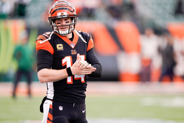 CINCINNATI, OH - DECEMBER 01:  Andy Dalton #14 of the Cincinnati Bengals warms up prior to the NFL football game against the New York Jets at Paul Brown Stadium on December 1, 2019 in Cincinnati, Ohio. (Photo by Bryan Woolston/Getty Images)