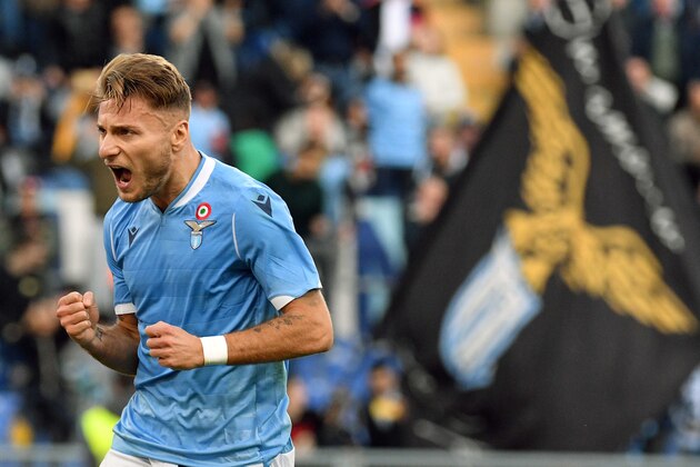 ROME, ITALY - DECEMBER 01:  Ciro Immobile of SS Lazio celebrates a second goal from the penalty spot during the Serie A match between SS Lazio and Udinese Calcio at Stadio Olimpico on December 1, 2019 in Rome, Italy.  (Photo by Marco Rosi/Getty Images)