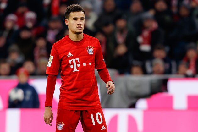 MUNICH, GERMANY - NOVEMBER 30: Philippe Coutinho of FC Bayern Muenchen looks on during the Bundesliga match between FC Bayern Muenchen and Bayer 04 Leverkusen at Allianz Arena on November 30, 2019 in Munich, Germany. (Photo by TF-Images/Getty Images)